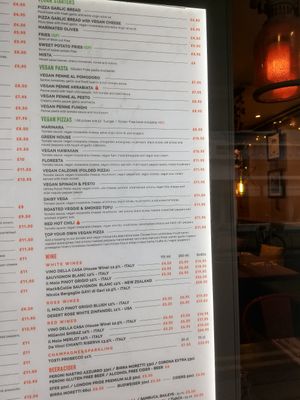 Vegan menu at Al Forno in Brighton