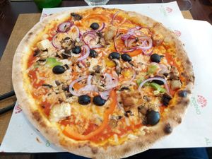 Smokey tofu and roasted veggies pizza at Al Forno in Brighton