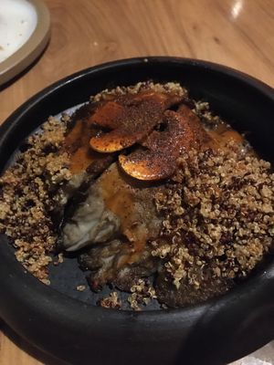 Hongos, con kimchi y quinoa crocante   at SACRO in Buenos Aires