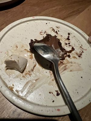 Chocolate torte with peanut butter nice cream  at SACRO in Buenos Aires