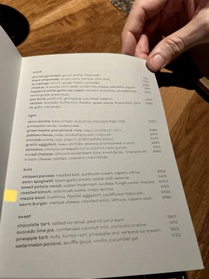 Menu  at SACRO in Buenos Aires