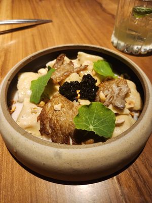 Ravolis rellenos con girgolas at SACRO in Buenos Aires