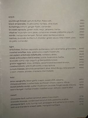Menu  at SACRO in Buenos Aires