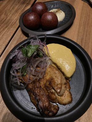 A type of mushrooms with yuca-rosti  at SACRO in Buenos Aires