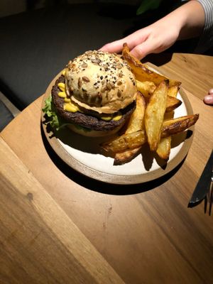 Vegan burger at SACRO in Buenos Aires