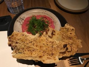 hummus de remolacha  at SACRO in Buenos Aires