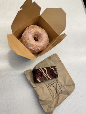 Donut and raspberry and white choc brownie   at Little Fitzroy Coffee in Edinburgh