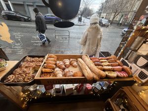 Mostly vegan baked goods(donuts, cinnamon buns)  at Little Fitzroy Coffee in Edinburgh