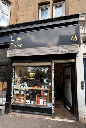 The window that enticed us in for vegan treats 03/05/25 at Little Fitzroy Coffee in Edinburgh