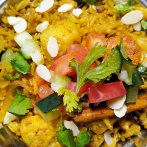 Vegetable biryani at Bhaji Curry House in Guanajuato