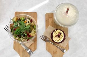 Salads, Cakes & Cold Pressed Juices.  at Knucklebone Coffee Bar in Martinborough