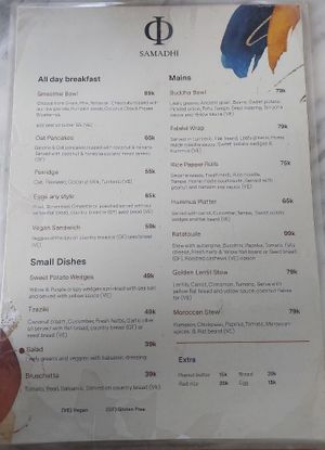 Menu at Samadhi Living - Bliss Casa in 