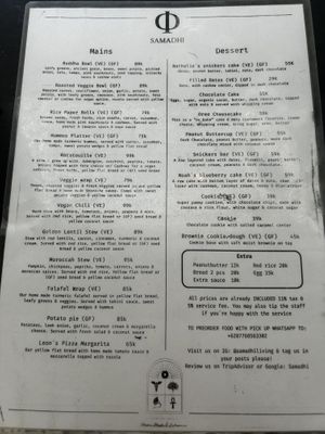 Menu   at Samadhi Living - Bliss Casa in 