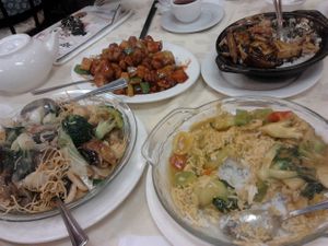 Lots of yummy options as you can see! Please excuse the fact that we dug into the food before I took this shot! at Gourmet Vegetarian Restaurant in Richmond Hill