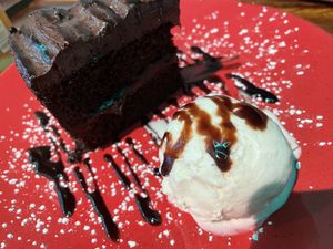 Choc fudge brownie cake  at Vegology in West London