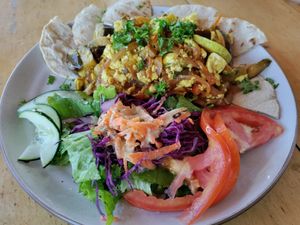 Scrambled tofu at Puerto&Co in Puerto Viejo De Talamanca