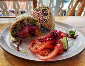 Vegan Curry Chickpea Burrito! at Puerto&Co in Puerto Viejo De Talamanca