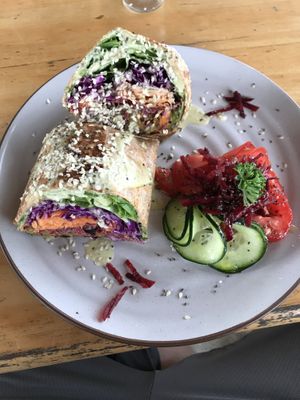 I believe this is their pumpkin eggplant burrito.  So good.  Unique flavor  at Puerto&Co in Puerto Viejo De Talamanca