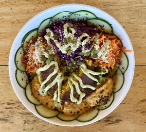Bowl with chickpea patty (no beets or tomato)  at Puerto&Co in Puerto Viejo De Talamanca