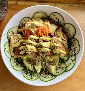 The Bowl - with falafel, no beets or tomato, add avocado   at Puerto&Co in Puerto Viejo De Talamanca