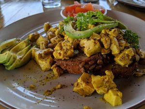 Scrambled tofu at Puerto&Co in Puerto Viejo De Talamanca