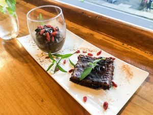 Chocolate avocado mousse & yuca cake  at Puerto&Co in Puerto Viejo De Talamanca