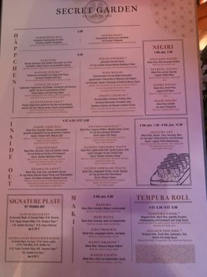 One side of the menu. On the other side they have warm dishes, drinks and desserts.   at Secret Garden in Berlin