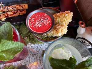 Tofu sticks and crunchy tofu sticks with raspberry dip  at Secret Garden in Berlin