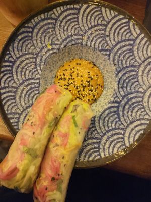 springrolls with peanut dip at Secret Garden in Berlin