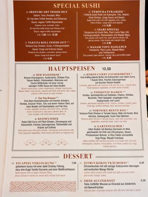 Menu page at Secret Garden at Secret Garden in Berlin