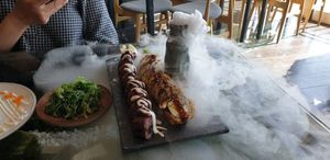 The sushi in the image is 'Geisha in love' [LEFT] and 'Golden foo dog' both were €8 making a total of €16 at Secret Garden in Berlin