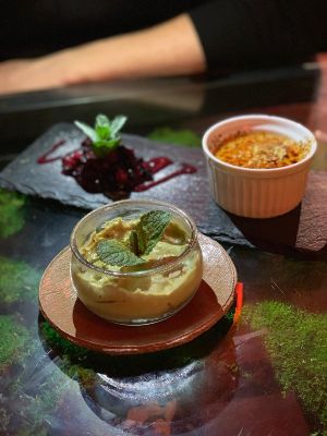 Matcha cheesecake and Creme brûlée  at Secret Garden in Berlin