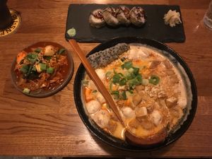 Tofu curry, kimchi and sushi at Secret Garden in Berlin