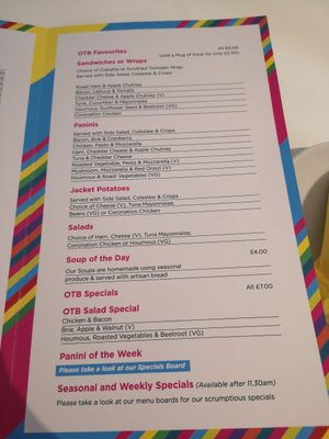 Menu at Outside The Box Cafe in Ilkley