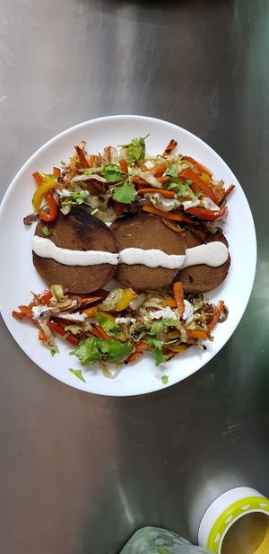 Roasted veggies with vegan masala bread at Vegan Zeals in Pondicherry