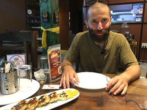 Dining area with Michael  at Vegan Zeals in Pondicherry