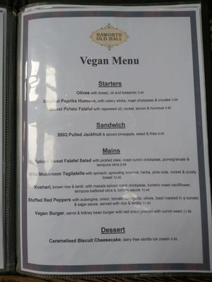 Great vegan menu at Haworth Old Hall in Haworth