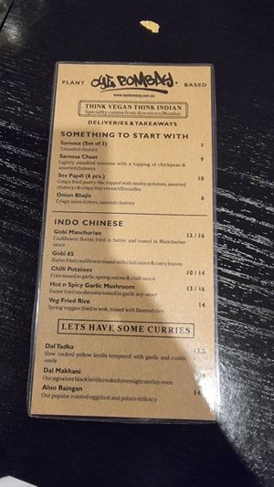 Vegan Menu at Oye Bombay in Altona