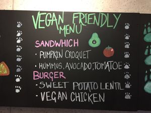 Vegan options shown on the board ☺️ at Bear's Cafe & Goldilocks Lounge in Hakuba