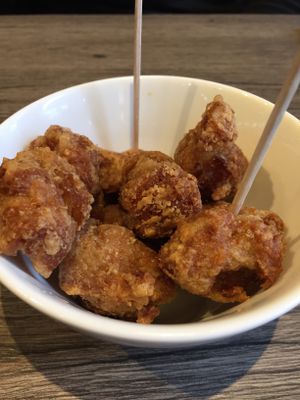 Soy karaage bits...because they’re required!! at Bear's Cafe & Goldilocks Lounge in Hakuba