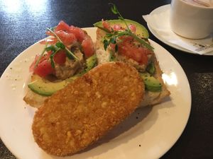 Vegan breaky with a side of hash brown. at Bear's Cafe & Goldilocks Lounge in Hakuba