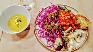 All you can eat buffet plate + soup at nu dish Deli & Cafe in Tokyo