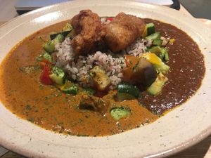 Half and half curry at nu dish Deli & Cafe in Tokyo