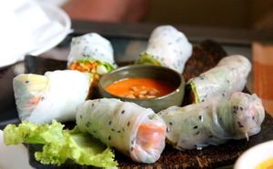 Summer rolls. It might be that they call them fresh spring rolls. Good.  at Chamkar - The Passage in Siem Reap
