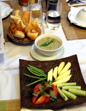 A dip at Chamkar came with baguette and fresh veggies for dipping. Great.  at Chamkar - The Passage in Siem Reap