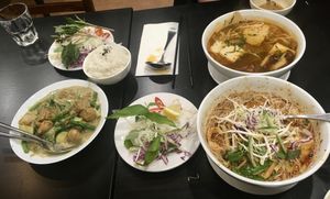 Green curry, laksa and spicy soup (all vegan) at King's Vegetarian in Bella Vista