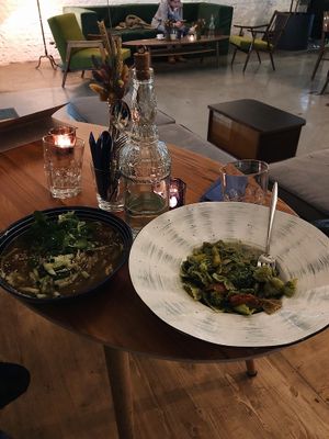 Pasta Primavera and Ramen soup! 
The Pasta Prmavera is really cheesy and creamy while the Ramen has a traditional Japanese flavour. at I love you - Ya lyublyu tebya -я люблю тебя in St Petersburg