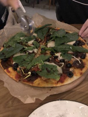 Pizza with cashew mozzarella and rice bacon  at I love you - Ya lyublyu tebya -я люблю тебя in St Petersburg