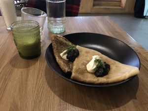 Crêpes with chia caviar and vegan sour cream at I love you - Ya lyublyu tebya -я люблю тебя in St Petersburg