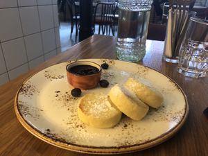 Cottage cheese pancakes or syrniki  at I love you - Ya lyublyu tebya -я люблю тебя in St Petersburg